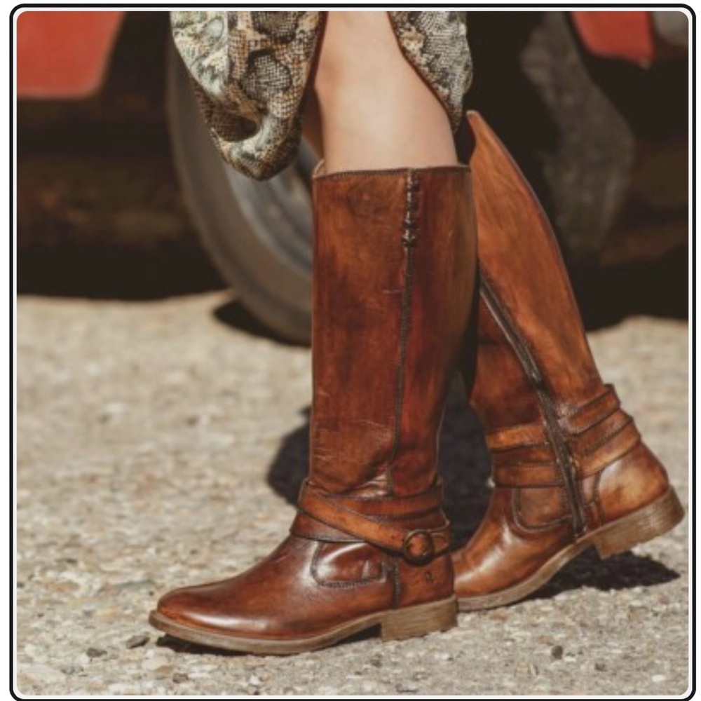 ROAN Womens Gayla Tan Leather Knee-High Tall Riding Boots Shoes NWOT